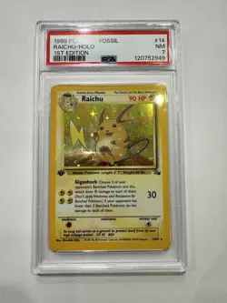 1999 Pokemon Base Set 1st Edition Shadowless Raichu Holo Rare Card PSA 7 14/102 - Image 1