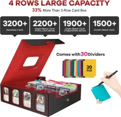 Card Storage Box 3200+ MTG Deck Box with 30 Colorful Divider, 4 Row Commander Tr - Image 3