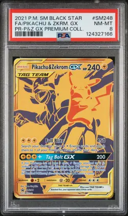 2021 POKEMON SM BLACK STAR PROMO #SM248 FULL ART/PIKACHU & ZEKROM GX PSA 8 - Image 1