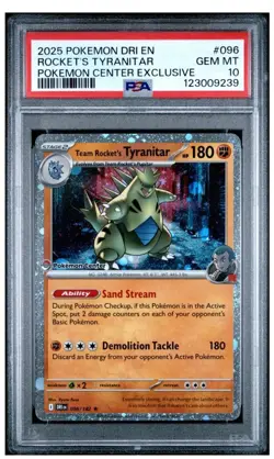 Team Rocket’s Tyranitar 096/182 (Pokemon Center Exclusive) Promo PSA 10 GEM - Image 1
