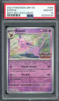 2023 PSA 10 Pokemon Best Buy Espeon Stamp Promo 086/197 Card OBF Gem Mint - Image 1