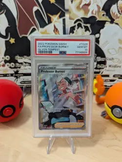 PSA 10 GEM MINT FA Professor Burnet TG26/TG30 - 2022 Pokemon SWSH Silver Tempest - Image 1