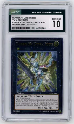 YuGiOh CGC 10 GEM MINT Number 39: Utopia Roots LVAL-EN048 Ultimate Rare 1st Ed - Image 1