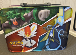 Pokemon Card Tin Box with 2 small card books, 4 tokens and 52 sleeves 8"x6"x3.5" - Image 2