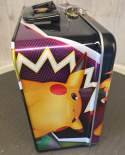Pokemon Card Tin Box with 2 small card books, 4 tokens and 52 sleeves 8"x6"x3.5" - Image 3