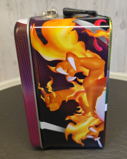 Pokemon Card Tin Box with 2 small card books, 4 tokens and 52 sleeves 8"x6"x3.5" - Image 4