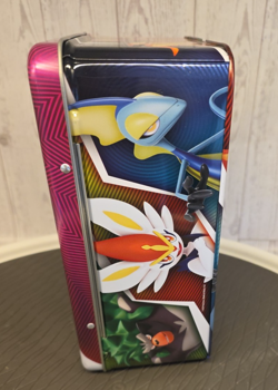 Pokemon Card Tin Box with 2 small card books, 4 tokens and 52 sleeves 8"x6"x3.5" - Image 5