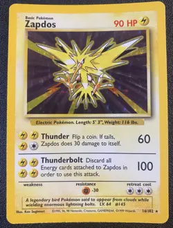 Zapdos Base Set Holo Light Played￼ 16/102 Vintage Pokemon Card - Image 1