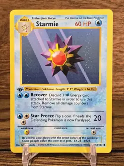 Pokemon Card TCG Starmie 1st Edition Shadowless 64/102 Base Set Rare Vintage LP - Image 1