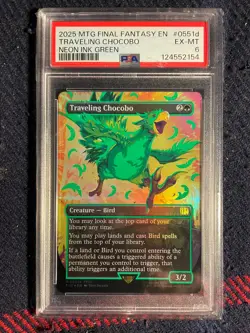 Traveling Chocobo - Borderless - Neon Ink GREEN -FINAL FANTASY x MTG PSA 6 EX-MT - Image 1