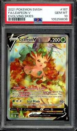 PSA 10 GEM MINT Leafeon V 167/203 Alternate Art Evolving Skies 2021 Pokemon - Image 1
