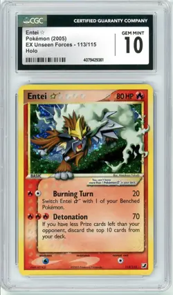 Pokemon Entei Gold Star #113 EX Unseen Forces CGC 10 Gem Mint - Image 1
