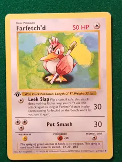 Farfetch'd 27/102 Base Set 1st Edition Shadowless, 1999 WOTC Vintage Pokemon - Image 3
