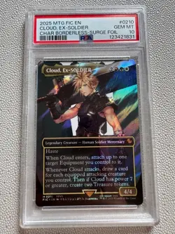 2025 MTG Cloud, Ex-SOLDIER PSA 10 | Borderless Surge Foil | Final Fantasy - Image 1
