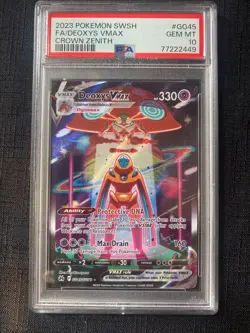 2023 PSA 10 Pokemon Crown Zenith Deoxys VMAX Full Art GG45/GG70 Card Gem Mint - Image 1