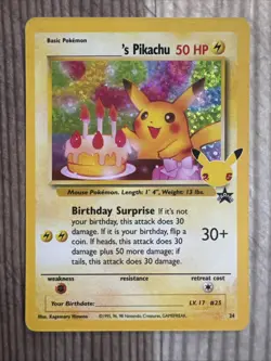 Birthday Pikachu - 24 - Holo Rare 25th Celebrations Classic - Pokemon Card - NM - Image 1