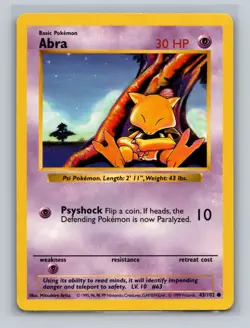 Pokemon TCG Abra 43/102 Shadowless Base Set LP - Image 1