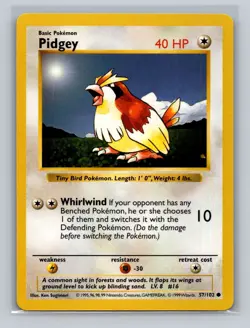Pokemon Pidgey 57/102 WotC Base Set Shadowless Unlimited LP - Image 5