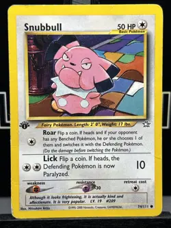 1st Edition Snubbull Neo Genesis 74/111 Pokemon Card Regular MP - Image 3