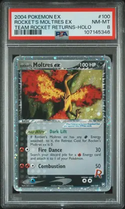 2004 POKEMON EX TEAM ROCKET RETURNS #100 ROCKET'S MOLTRES EX-HOLO PSA 8 - Image 1
