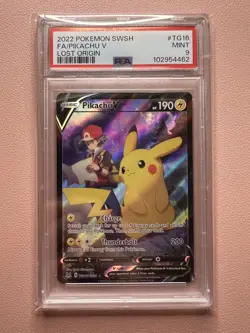 2022 POKEMON SWORD & SHIELD LOST ORIGIN #TG16 FULL ART/PIKACHU V PSA 9 - Image 1