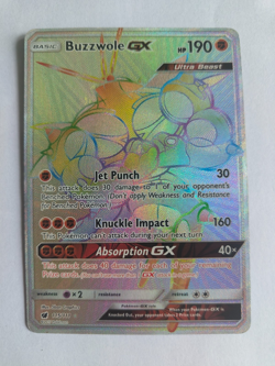 Buzzwole GX 115/111 Crimson Invasion Rainbow Secret Rare Holo Pokemon Card LP - Image 1