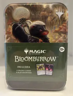 Magic The Gather Bloomburrow Tin 2 Promo Cards, 5 Play Booster Packs Mtg Skunk - Image 1