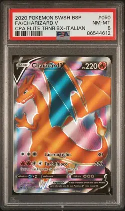 Pokemon PSA 8 Charizard V #050 Full Art Elite Trainer Box Promo 2020 Italiano - Image 2