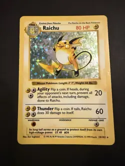 Pokemon TCG Raichu Base Set Holo Shadowless Rare Card 14/102 MP Vintage - Image 2