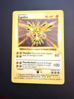Pokemon TCG Zapdos Base Set Holo Shadowless Rare Card 16/102 MP Condition - Image 2