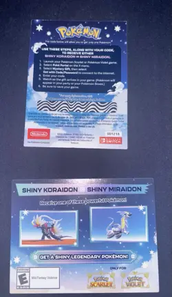 2x Shiny Koraidon & Miraidon Pokemon Scarlet Violet Code Card - Gamestop - Image 1
