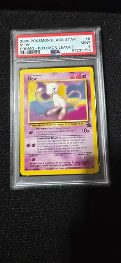 PSA 9 Mint Mew #8 Pokemon League 2000 Black Star Promo - Image 1