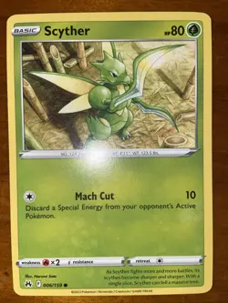 Pokemon TCG Scyther Card Crown Zenith 006/159 NM Near Mint 2023 yellow border - Image 1