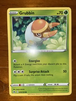 Pokemon TCG Grubbin Card Crown Zenith 015/159 NM Near Mint 2023 yellow border EN - Image 1