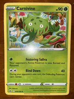 Pokemon TCG Carnivine Card Crown Zenith 012/159 NM Near Mint 2023 yellow border - Image 1