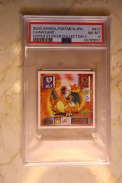 2000 AMADA POKEMON JAPANESE HYPER STICKER COLLECTION 3 #423 CHARIZARD PSA 8 - Image 1