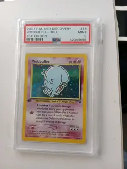 Pokemon Card 1st Edition Wobbuffet Holo Neo Discovery Set 16/75, PSA 9 Mint - Image 1