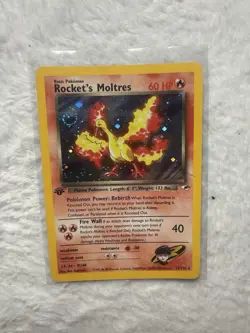 ROCKET'S MOLTRES Pokemon Card WOTC 1st Edition Gym Heroes 12/132 SWIRL HOLO NM - Image 1