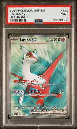 2024 POKEMON SSP EN-SURGING SPARKS ULTRA RARE #220 LATIAS EX PSA 9 - Image 1