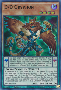 Yugioh! MP D/D Gryphon - BACH-EN013 - Super Rare - 1st Edition Moderately Played - Image 1