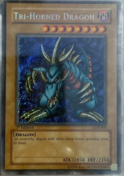 2002 YuGiOh Tri-Horned Dragon 1st Edition Secret LOBE000 SCT 8.5 BECKETT English - Image 1