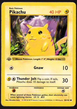 Pikachu 1st Edition Shadowless 58/102 Base Set 1999 Pokemon TCG Card MP - Image 1