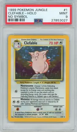 PSA 9 Mint 1999 Clefable Jungle No Symbol Error #1 Rare Pokemon Trading Card - Image 1