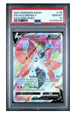 2021 Pokemon SWSH #170 Volcarona V Full Art Evolving Skies PSA 10 GEM MINT - Image 1