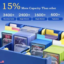 ProCase 3400+ Card Storage Box - PU Leather Deck Organizer with 3 Dividers, Blue - Image 3