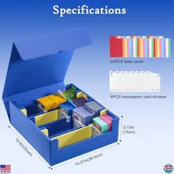 ProCase 3400+ Card Storage Box - PU Leather Deck Organizer with 3 Dividers, Blue - Image 4
