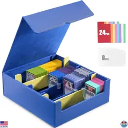ProCase 3400+ Card Storage Box - PU Leather Deck Organizer with 3 Dividers, Blue - Image 1