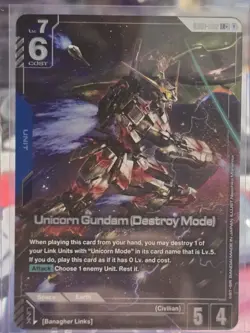 Gundam Card Game: Unicorn Gundam (Destroy Mode) (LR+) - Newtype Rising GD01-002 - Image 1