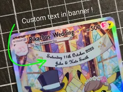 Pikachu Wedding Fan Made Pokemon Card, Customize Your Text, Full Art Holo - Image 2