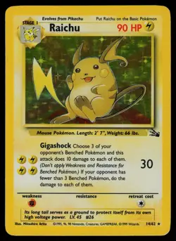 Raichu - 14/62 - Pokemon Card Fossil Unlimited Holo Rare - LP - Image 1